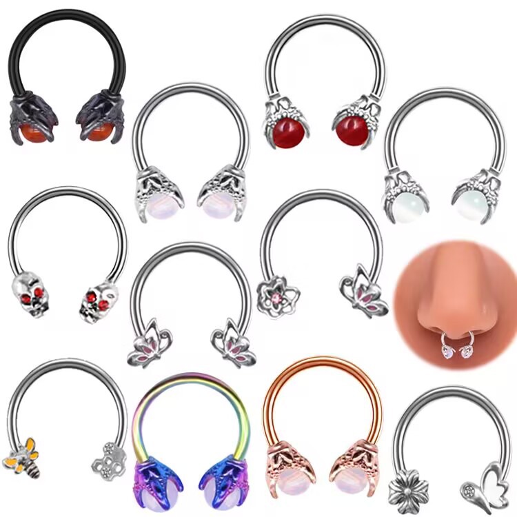 Horseshoe Septum Ring Surgical Steel Body Piercing Jewelry Eagle Claw Skull Butterfly Bee Gothic Punk Style Women Men