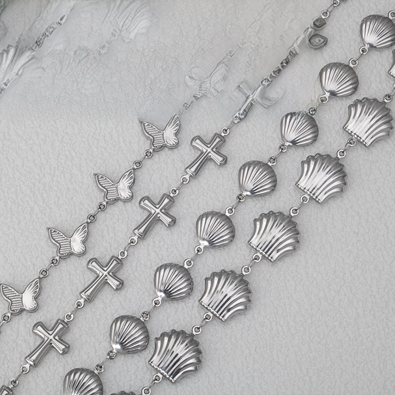 Stainless Steel DIY Jewelry Chain Butterfly Cross Shell Links For Handmade Necklace Bracelet Crafting Sold By Meter Silver Color Metal Accessories