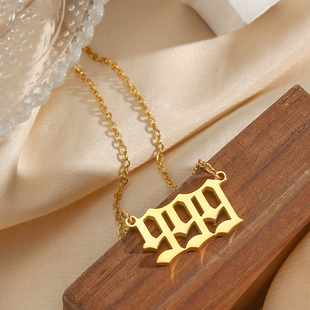 Gothic Number Pendant Necklace 18K Gold Plated Stainless Steel Minimalist Lucky Year Number Jewelry Daily Casual Streetwear For Women Girls Tarnish Free