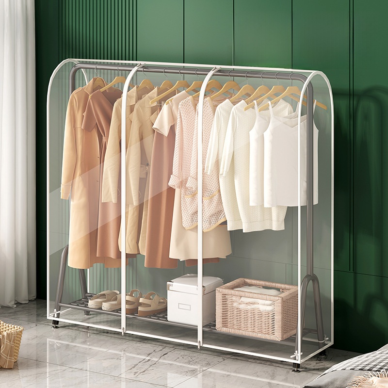 Full Transparent Garment Dust Cover PEVA Waterproof Clothes Rack Protector Double Zipper Enclosed Clothes Storage Bag For Bedroom Closet Organization Modern Minimalist Frosted Dustproof Cover