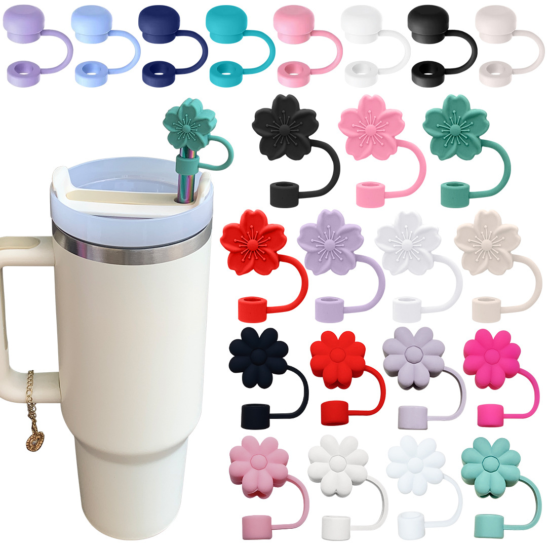 Cute Flower Silicone Straw Covers Cap Reusable Dust-proof Straw Toppers Compatible With Stanley Cup 10mm Straw Accessories For Women Kids Home Party Decor