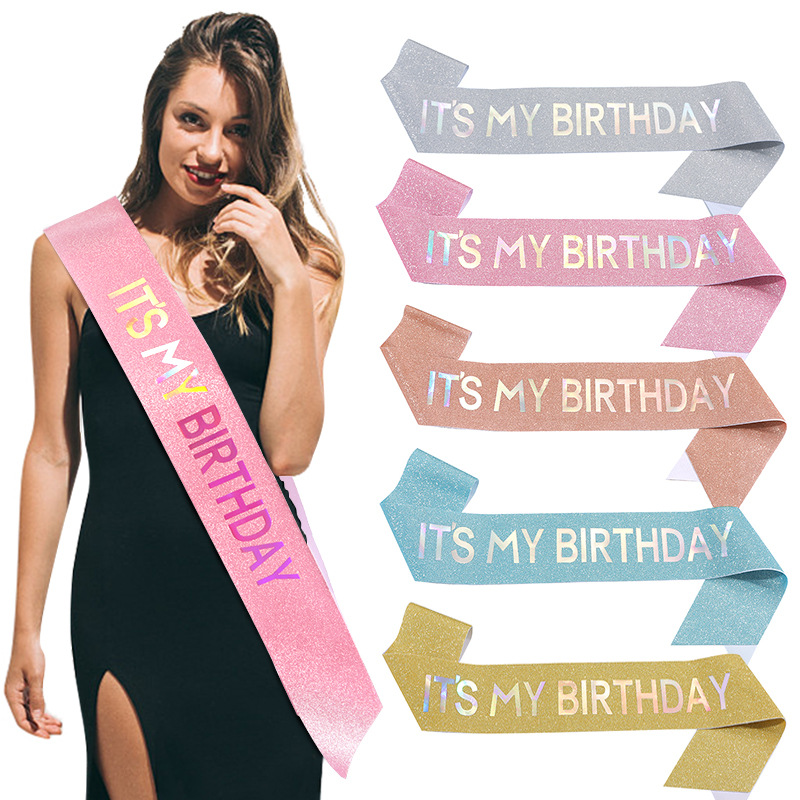 Glitter It's My Birthday Sash For Women Girls Birthday Queen Princess Party Decorations Holographic Lettering Prom Sash Birthday Party Favors