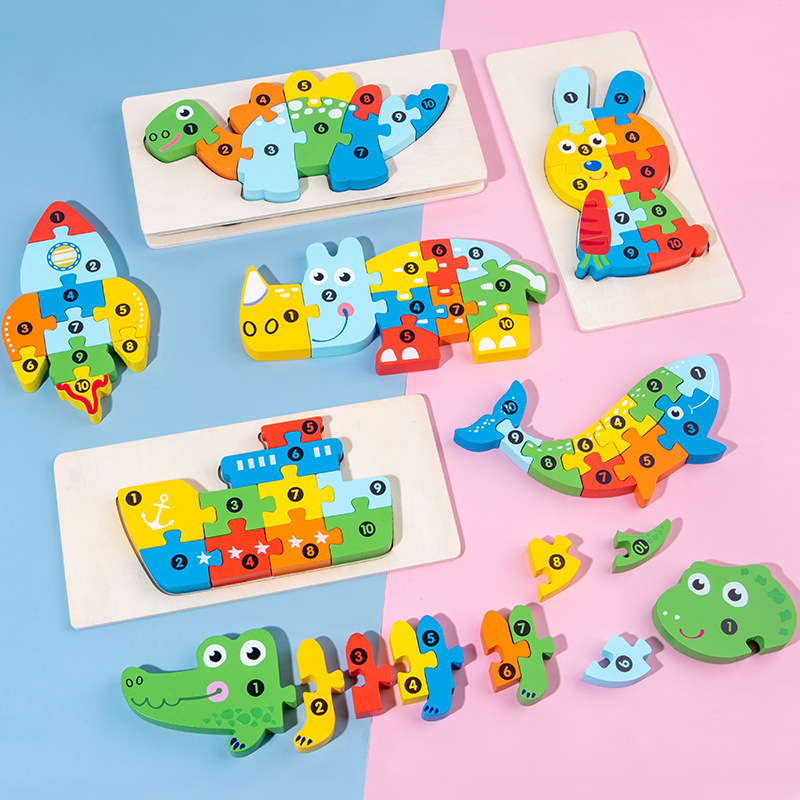 Wooden 3D Animal Vehicle Jigsaw Puzzle Educational Montessori Learning Toy For Children Number Recognition Preschool Early Education