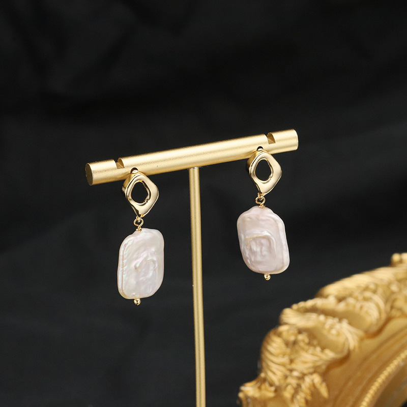 Baroque Pearl Earrings Natural Freshwater Pearl With 925 Sterling Silver Earring Post Vintage Geometric Hollow For Women