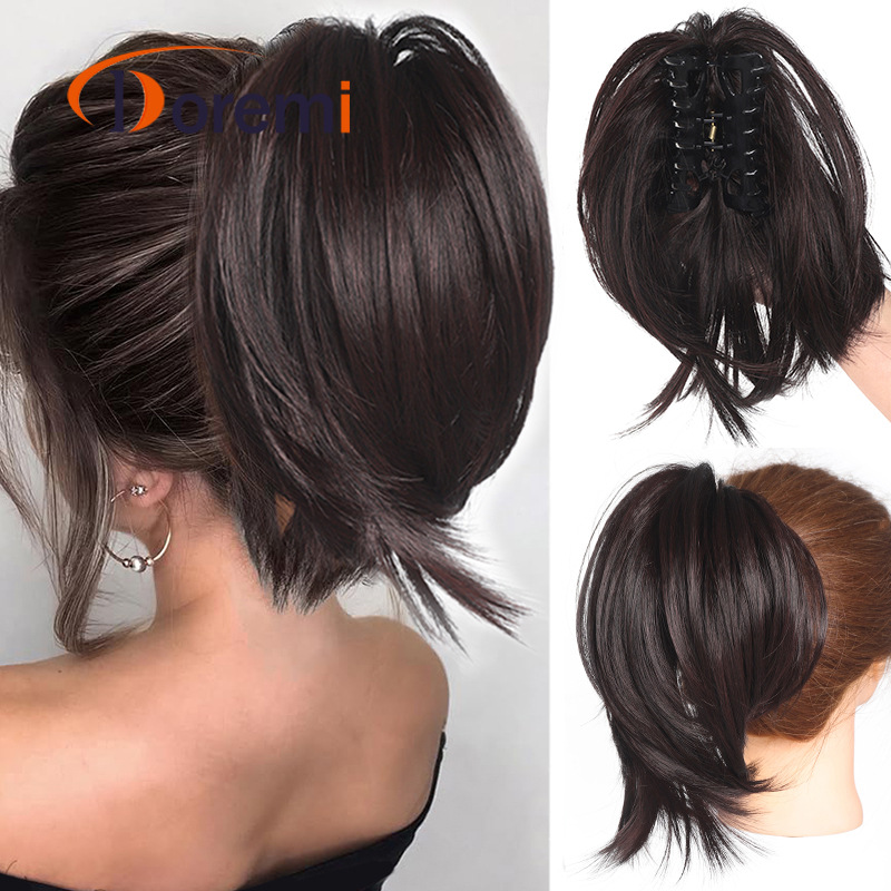 Women Claw Clip Ponytail Extension Short Wavy Bun Hairpiece Synthetic High Temperature Fiber Hair Extensions For Daily Party Wedding Wear Natural Looking Hair Accessories