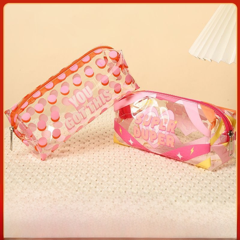 Ins Style Clear PVC Toiletry Bag Waterproof Transparent Makeup Pouch Large Capacity Travel Cosmetic Storage Bag With Zipper For Women