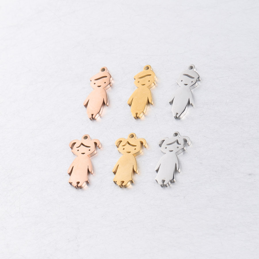 6PCS Stainless Steel Boy Girl Silhouette Charms For DIY Jewelry Making Mirror Polished Gold Silver Rose Gold Person Pendants 20mm Crafting Accessories