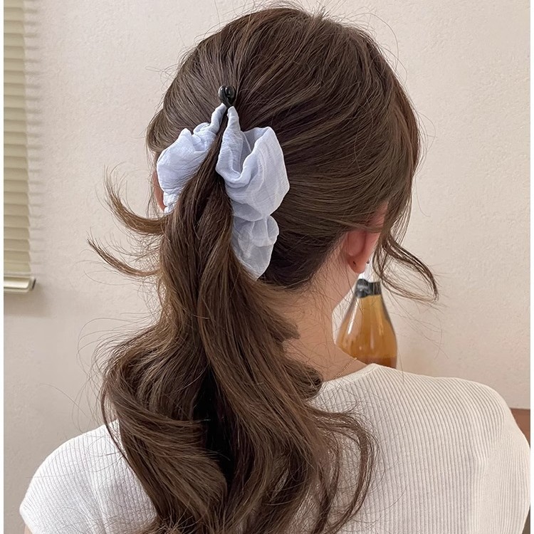 Korean Pleated Chiffon Fabric Banana Hair Clip For Women Elegant Solid Color Ruffle Vertical Ponytail Holder Nonslip Hair Accessory