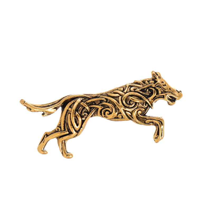 Vintage Wolf Head Brooch For Men Antique Alloy Celtic Knot Viking Style Animal Lapel Pin For Suit Tuxedo Banquet Wedding Accessories