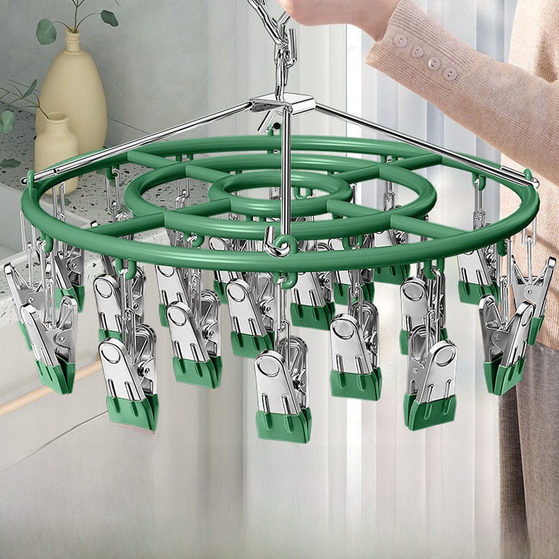 Multi-Clip Drying Rack Stainless Steel Core Dipped Plastic Non-Slip Sock Hanger Windproof Underwear Clothes Organizer for Balcony Home
