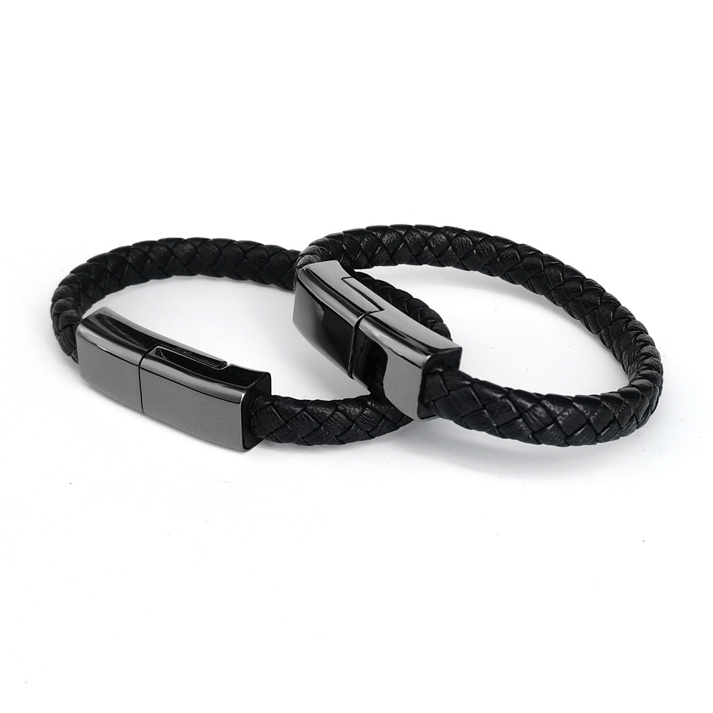 Charging Cable Bracelet Braided PU Leather Portable USB Data Sync Cord Wearable Tech Wristband Jewelry For Men Women