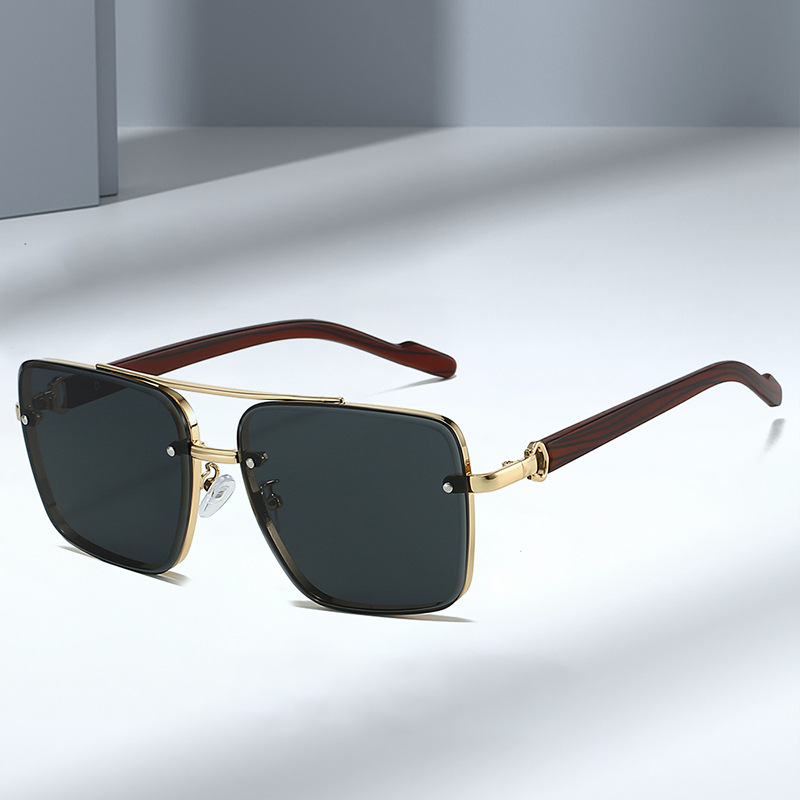 Wholesale Square Retro Sunglasses Metal Frame Wood Grain Temples Men - Everful