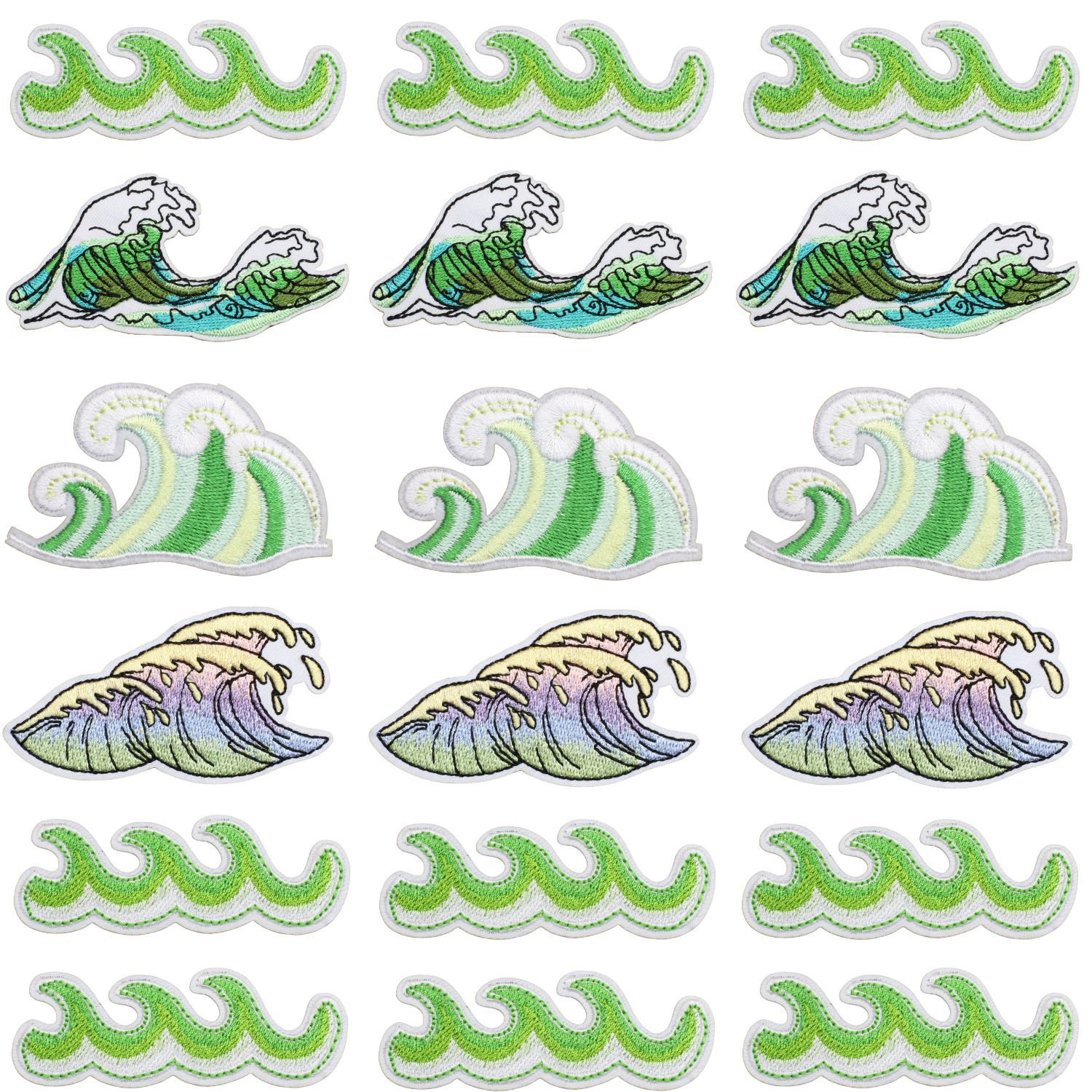 Sea Wave Embroidery Patches Polyester Iron-on Patches For Clothing Bag Decoration Japanese Ukiyo-e Style Wave Applique DIY Sewing Repair Sets