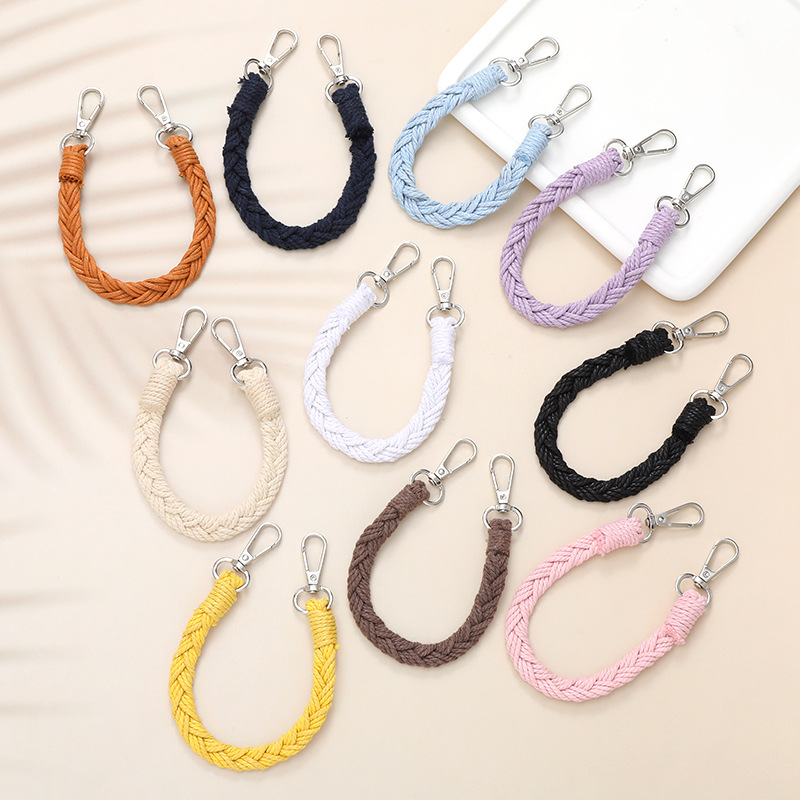 30cm Handmade Woven Poly Cotton Phone Lanyard Braided Bag Handle Replacement Strap With Metal Clasp Anti Lost Wristlet Chain For Women Phone Bags DIY Accessories