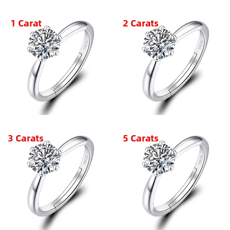 Classic Six-Prong S925 Sterling Silver Moissanite Adjustable Ring Solitaire Cubic Zirconia Engagement Wedding Band For Women Luxury Jewelry Gift