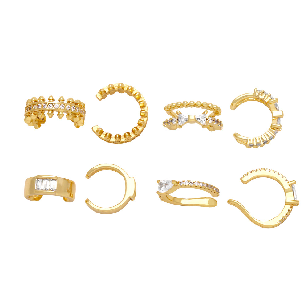 Fashion Zircon Ear Cuffs For Women Gold Plated Copper C-Shaped No Piercing Irregular Clip On Earrings