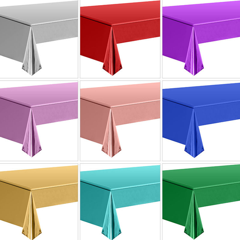 Disposable Metallic Foil Tablecloth Shiny Rose Gold Plastic Waterproof Table Cover For Party Birthday Wedding Banquet Event Celebration Home Decoration