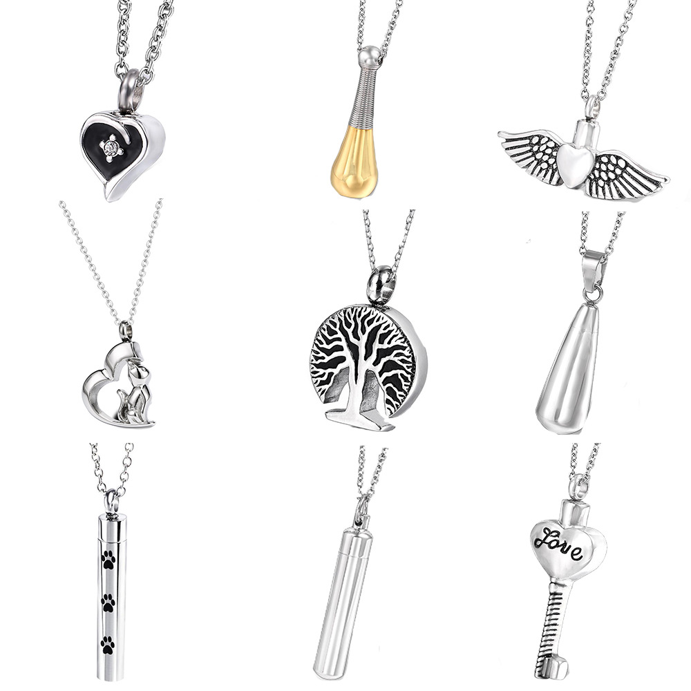 Stainless Steel Cremation Urn Necklace Memorial Keepsake Jewelry Ash Pendant For Human Pet Heart Tree Of Life Fashion