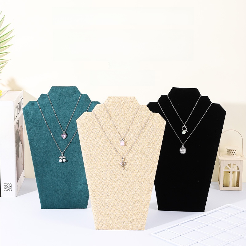 Foldable Necklace Display Stand Velvet Linen MDF Mannequin Bust Portrait Jewelry Organizer Showcase For Retail Store Home Countertop