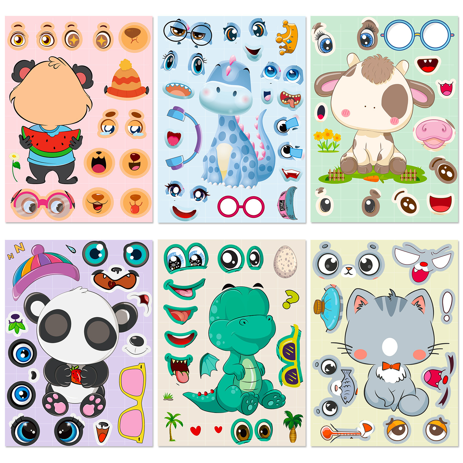 DIY Animal Face Change Stickers Pack For Kids Early Education Puzzle Cartoon Scrapbooking Decorative Stickers Set