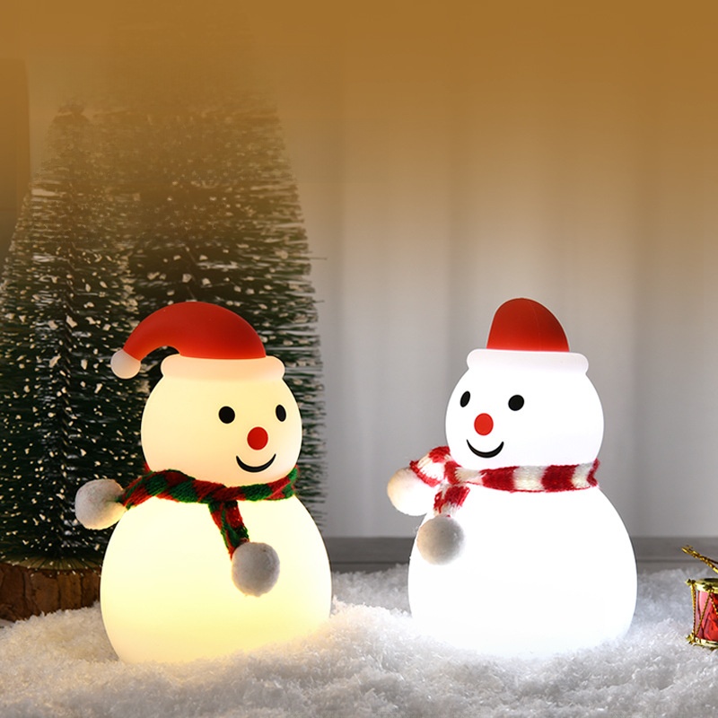 Christmas Snowman Silicone Night Light Bluetooth 5.0 Speaker Soft Touch Pat Sensor Dimmable LED Lamp For Kids Bedroom Decoration Xmas Gift