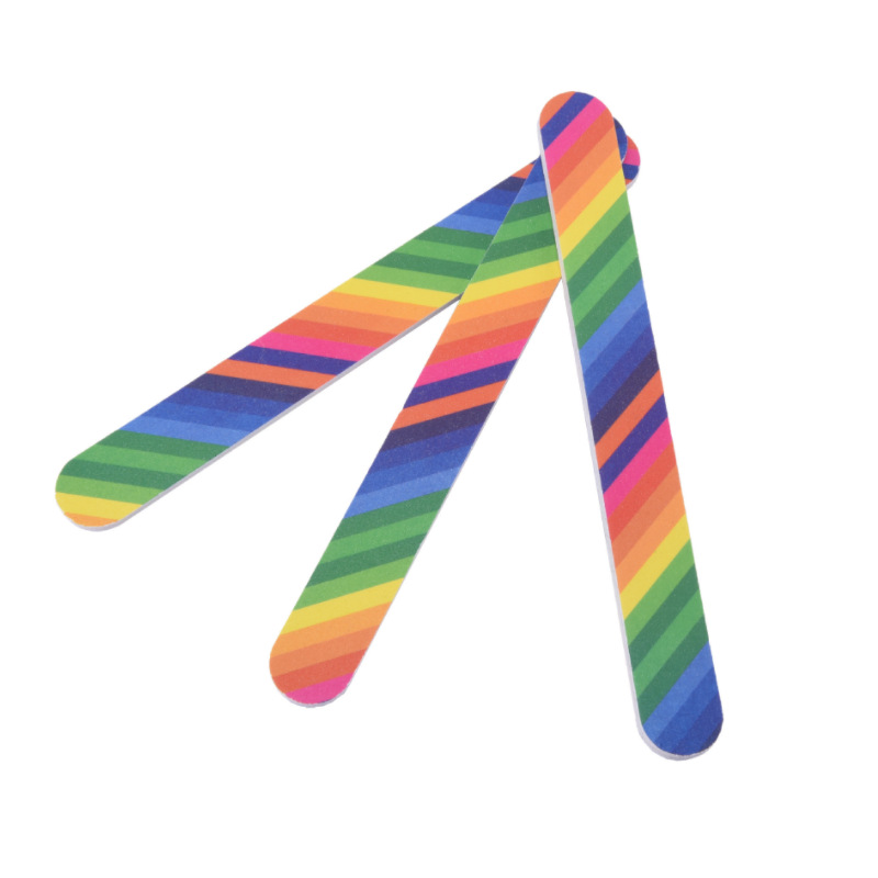 Rainbow Striped Nail File Wood Sponge Sandpaper Buffer Professional Manicure Shaping Polishing Tools For Home Salon Use Double Sided Rainbow Print Nail Files