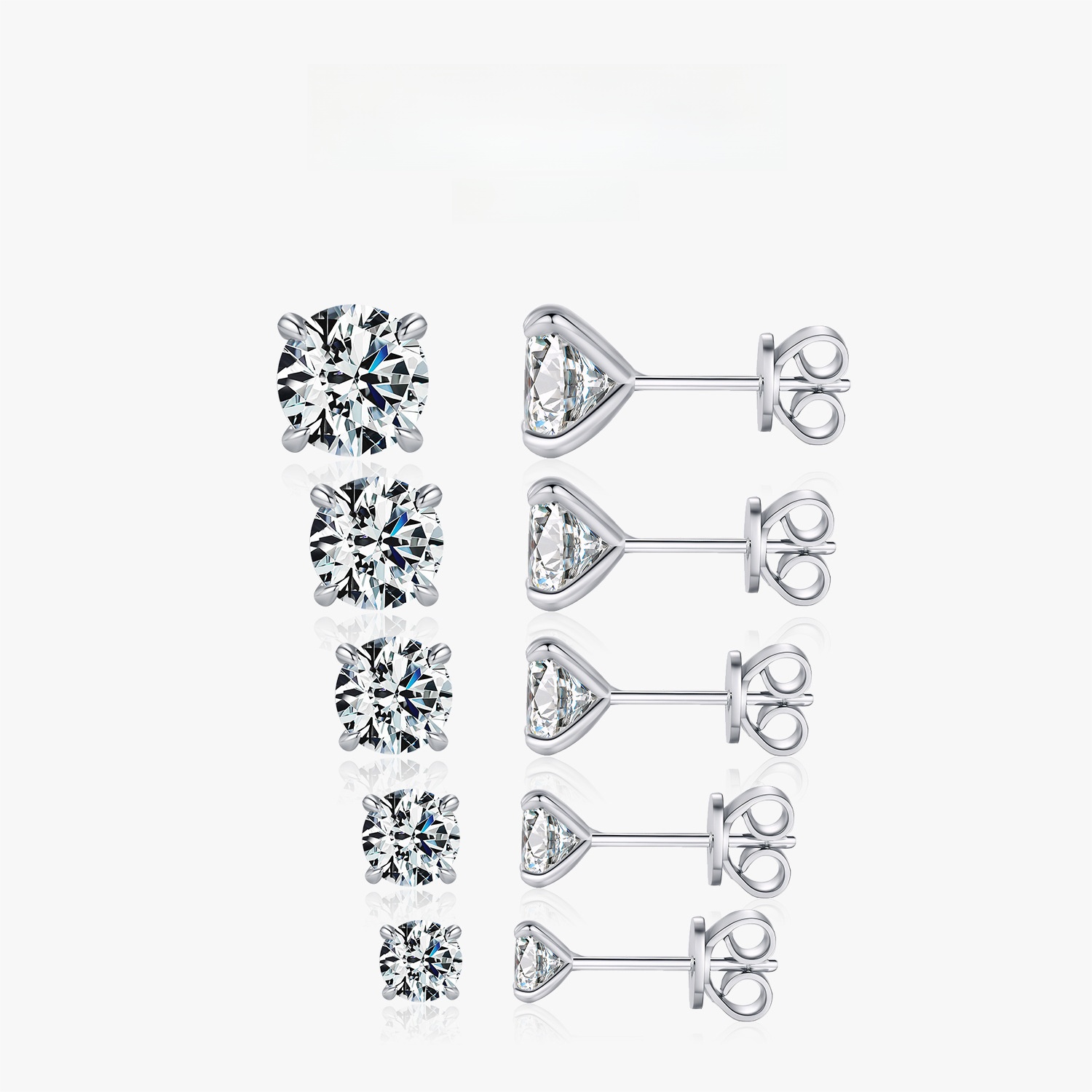 Classic 925 Sterling Silver Moissanite Stud Earrings D Color VVS1 Clarity Round Brilliant Cut 4-Prong Lab Diamond Earrings for Women Fine Jewelry Gift