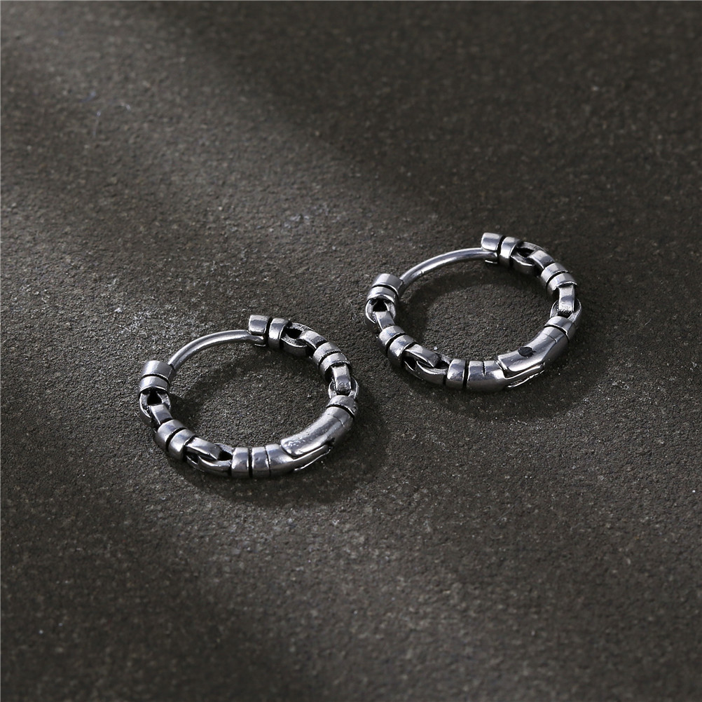 Retro Hoop Earrings 316L Stainless Steel Distressed Chain Texture Punk Industrial Style Unisex Huggie Jewelry