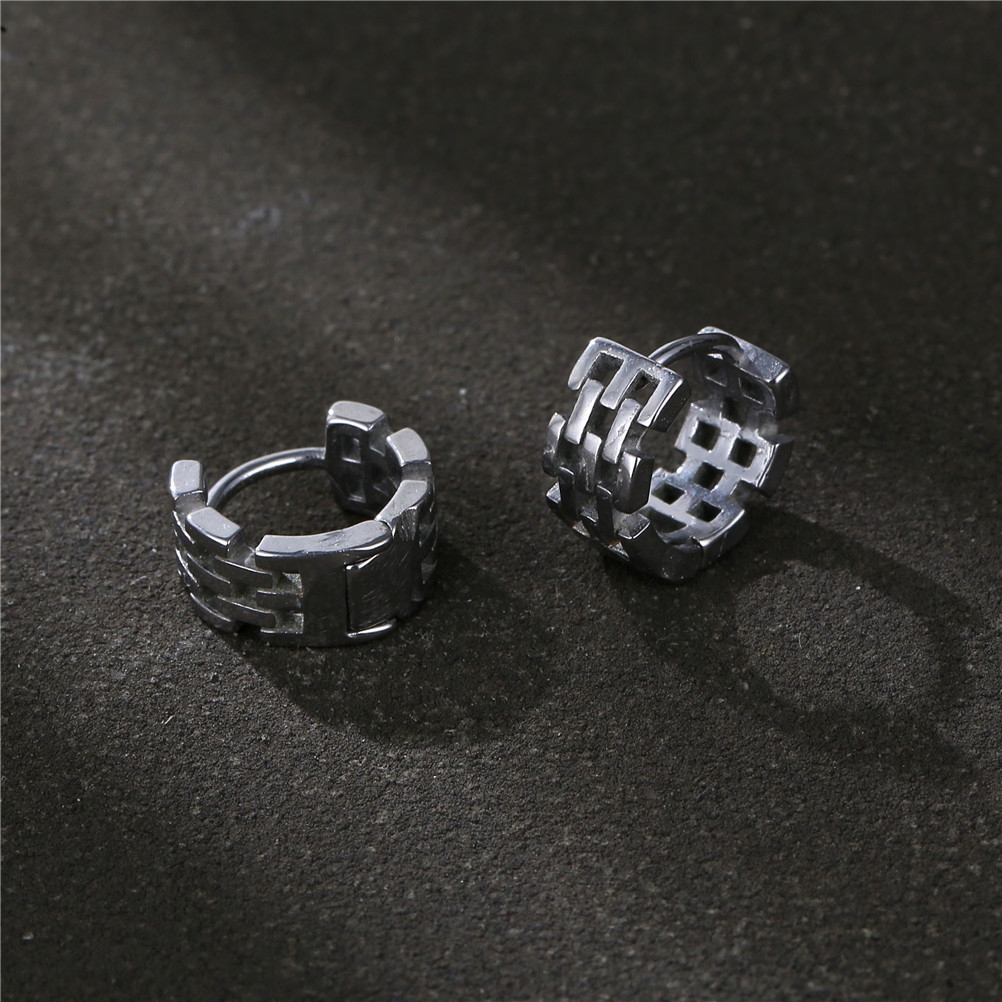 316L Stainless Steel Hoop Earrings Industrial Mesh Texture Vintage Hip Hop Style For Men Unisex Never Fade
