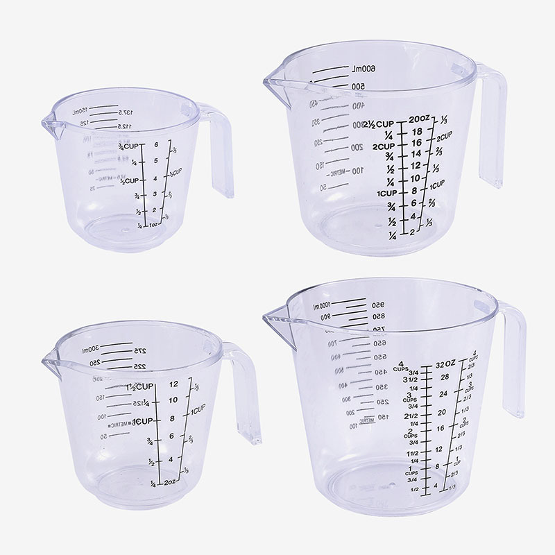 Clear PS Plastic Measuring Cups with Dual Sided Scales Metric Oz Cup for Kitchen Baking Cooking 150ml 300ml 600ml 1000ml Transparent Brown Measuring Tools