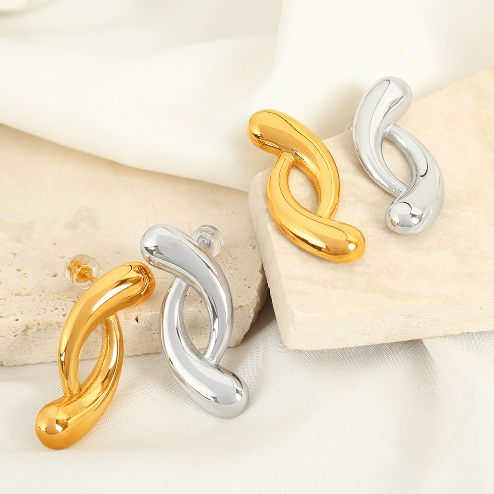 Stainless Steel Geometric Earrings French Minimalist Irregular Twisted Hoop Studs For Women Chic Jewelry
