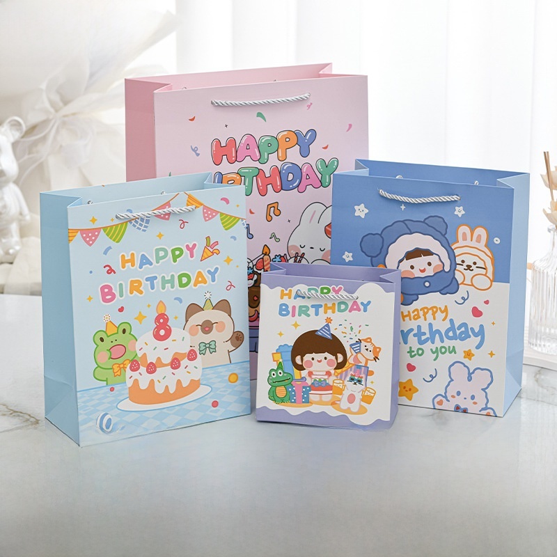 Cartoon Birthday Gift Paper Bags Portable Cardboard Handheld Gift Wrapping Bags With Handle For Kids Party Favors Wedding Guest Return Presents