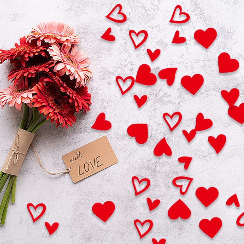 200pcs Red Heart Confetti Paper Hollow And Solid Heart Shaped Table Scatters For Valentine's Day Wedding Party Decoration Romantic Gift Box Fillers