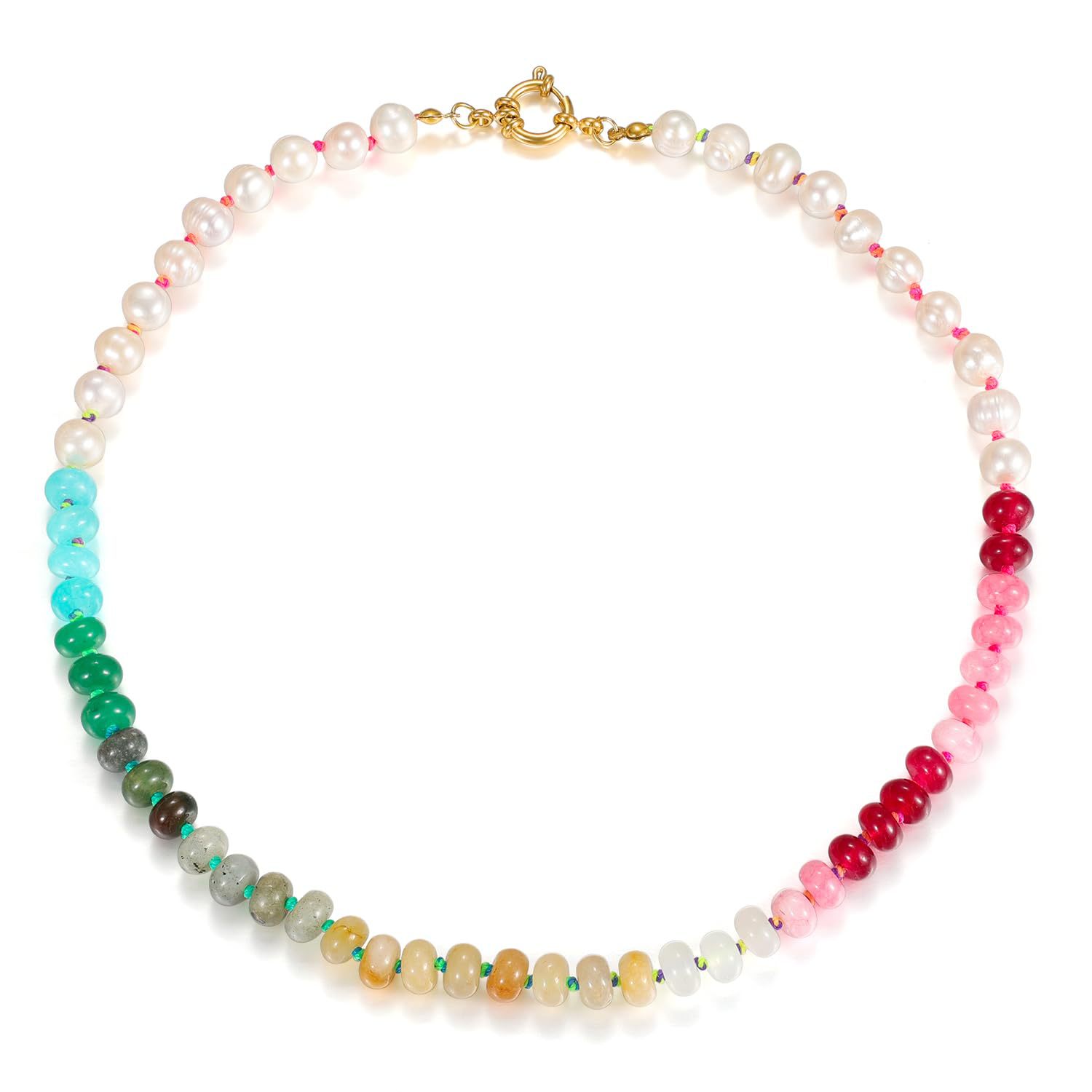 Bohemian Natural Stone Pearl Necklace Colorful Chalcedony Abacus Beads Choker With Gold Plated Buckle For Women Summer Beach Vacation Jewelry