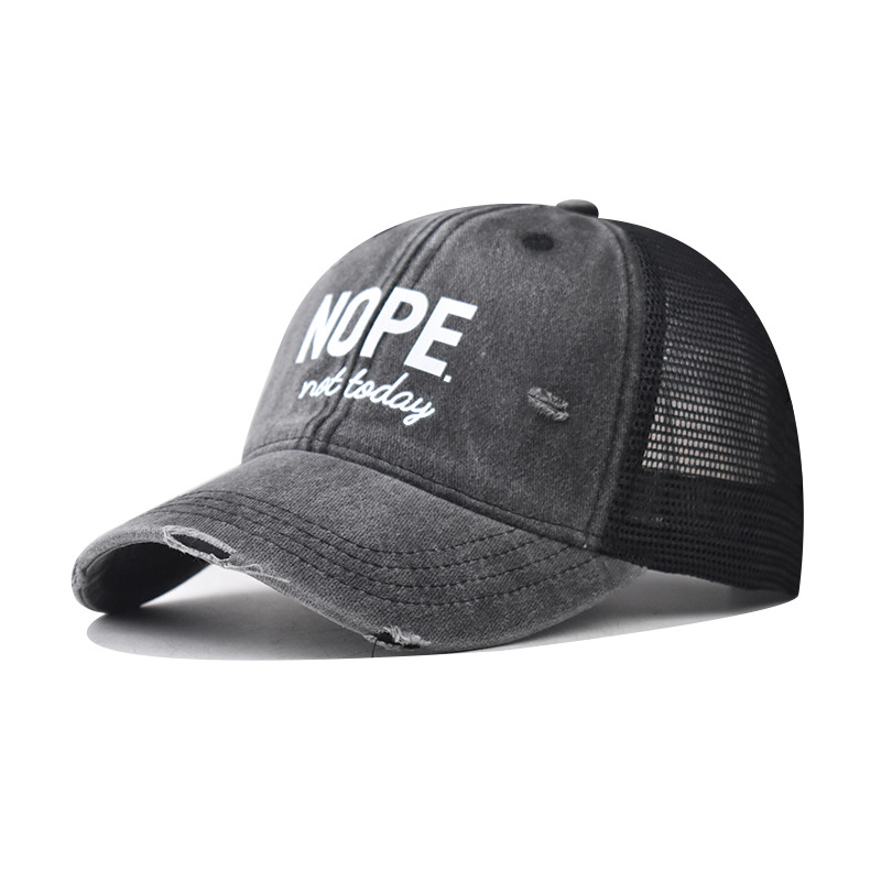 Vintage Distressed Washed Cotton Mesh Trucker Hat Breathable NOPE Not Today Slogan Baseball Cap For Men Women Outdoor Sun Protection Adjustable Snapback