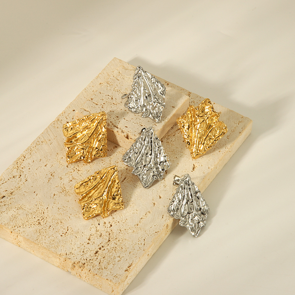 Nordic Style French Style Rhombus 18K Gold Plated 304 Stainless Steel Open Rings
