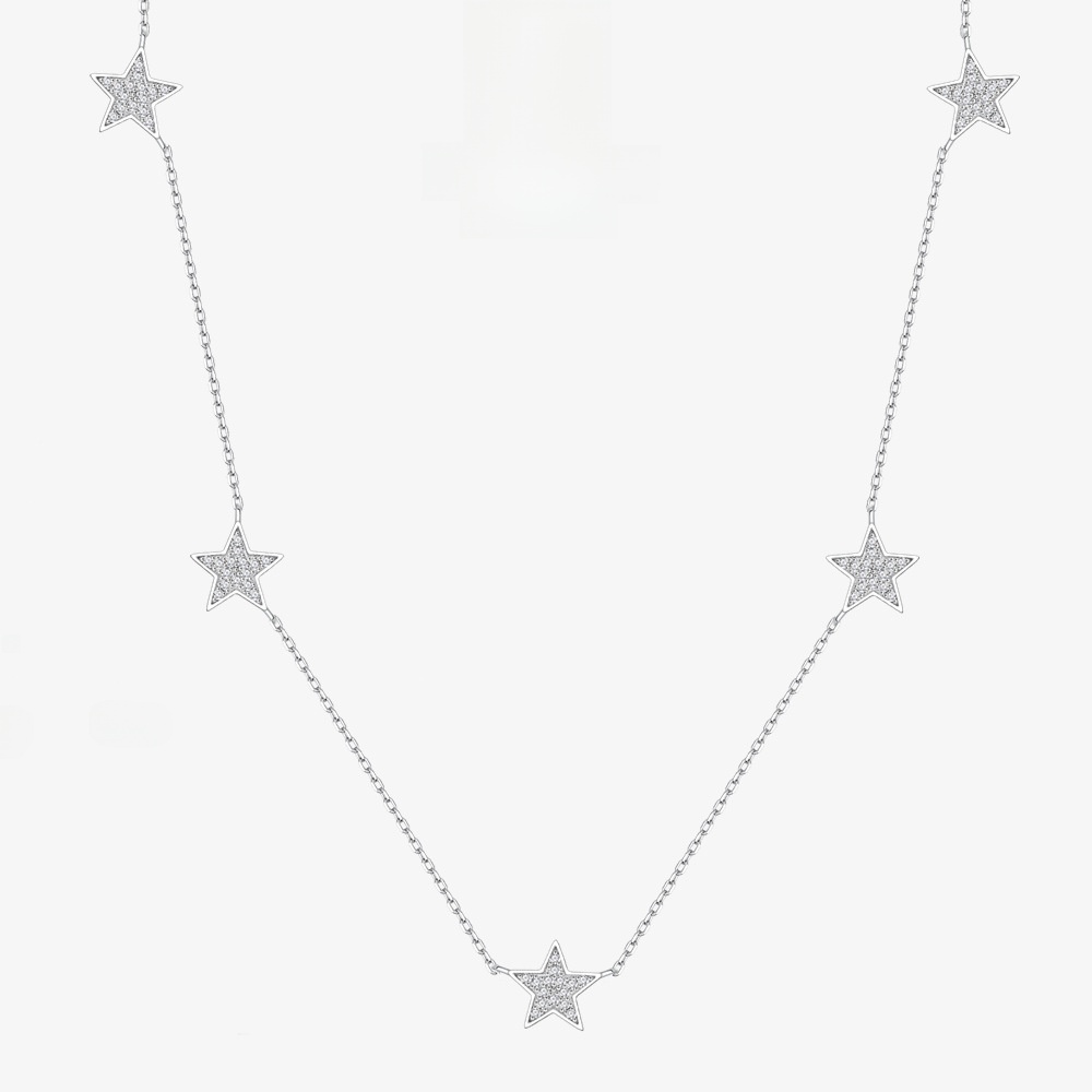 S925 Sterling Silver Five Stars Pendant Necklace Sweet Zirconia Clavicle Chain Minimalist Fashion Jewelry For Women Daily Wearing