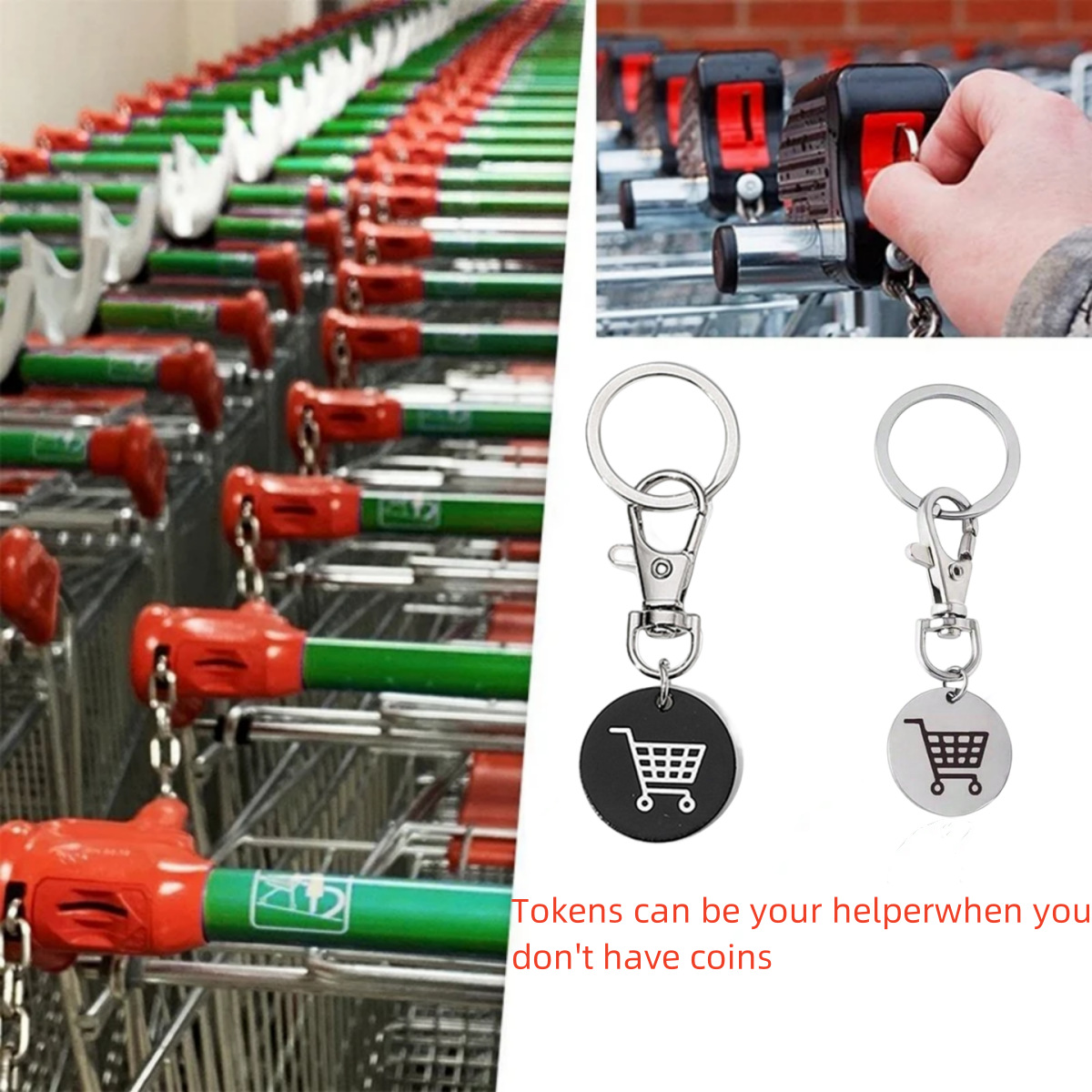 Stainless Steel Shopping Cart Token Keychain Portable Trolley Remover Metal Coin Key Ring For Supermarket Grocery Shopping Men Women