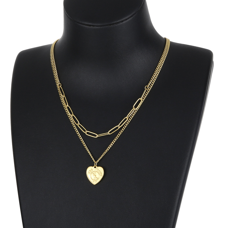Fashion Stainless Steel Double Layer Heart Pendant Necklace For Women Yes No Maybe Decision Maker Wheel Heart Charm Layered Paperclip Chain Jewelry Gift