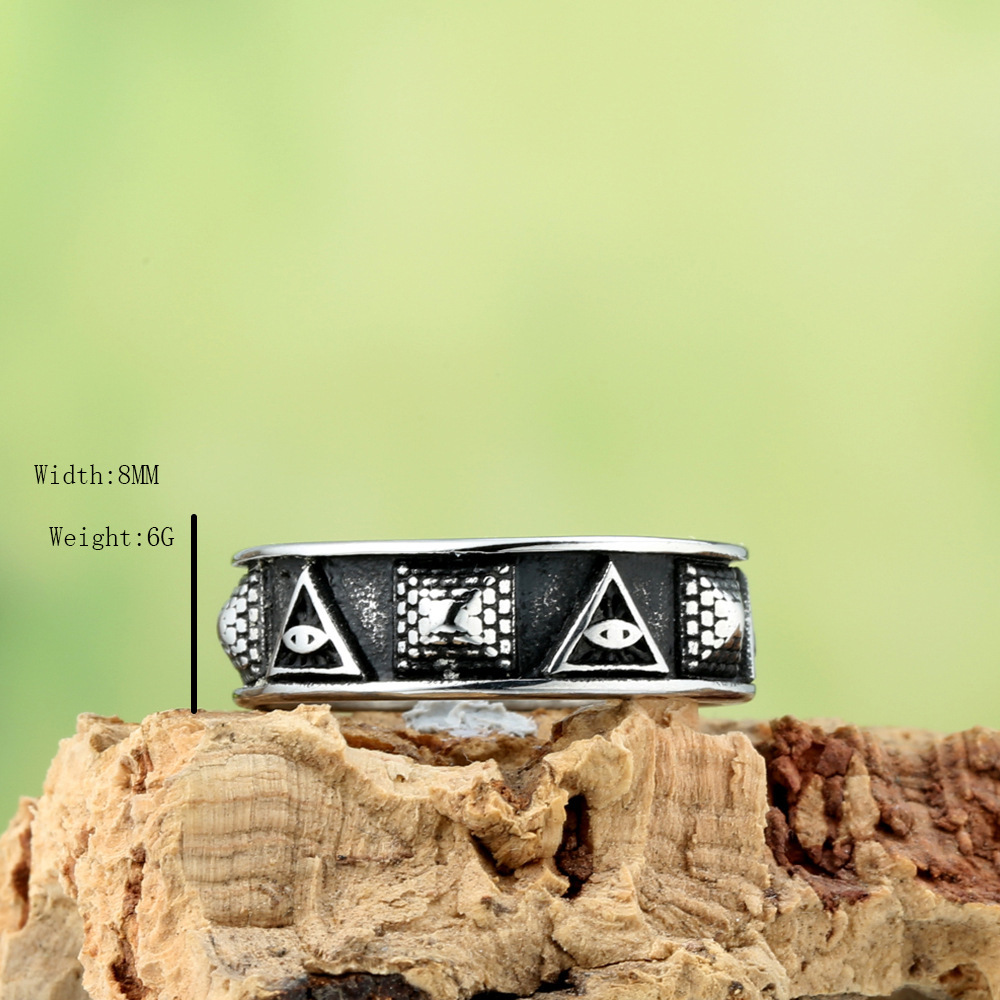 Vintage Titanium Steel All Seeing Eye Pyramid Ring For Men Women Punk Gothic Mystical Triangle Eye Symbol Band Ring Jewelry
