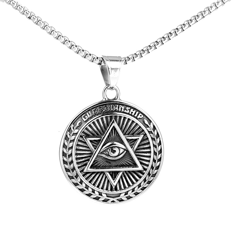 Vintage Stainless Steel All-Seeing Eye Hexagram Pendant Necklace For Men Guardianship Engraved Medallion Box Chain Religious Fashion Jewelry