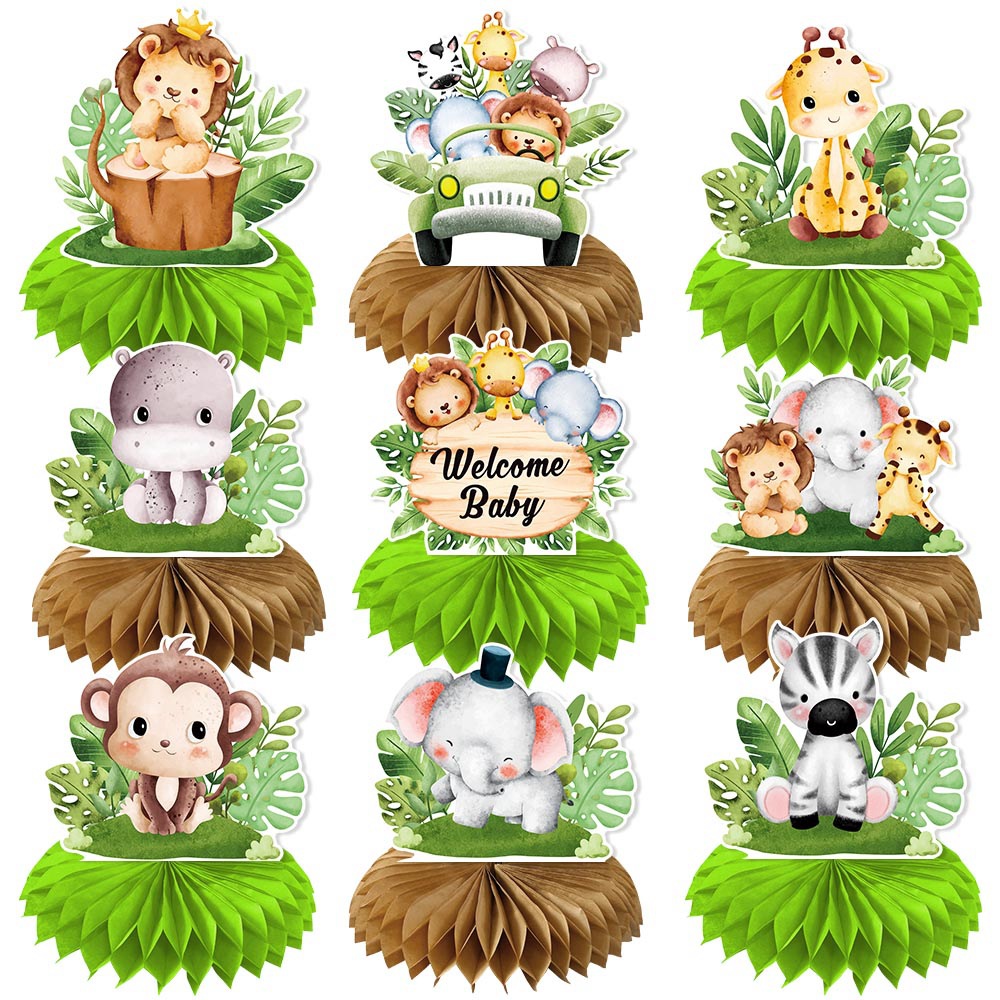 Jungle Animal Honeycomb Centerpieces Welcome Baby Baby Shower Table Decorations Forest Animals Paper 3D Party Supplies