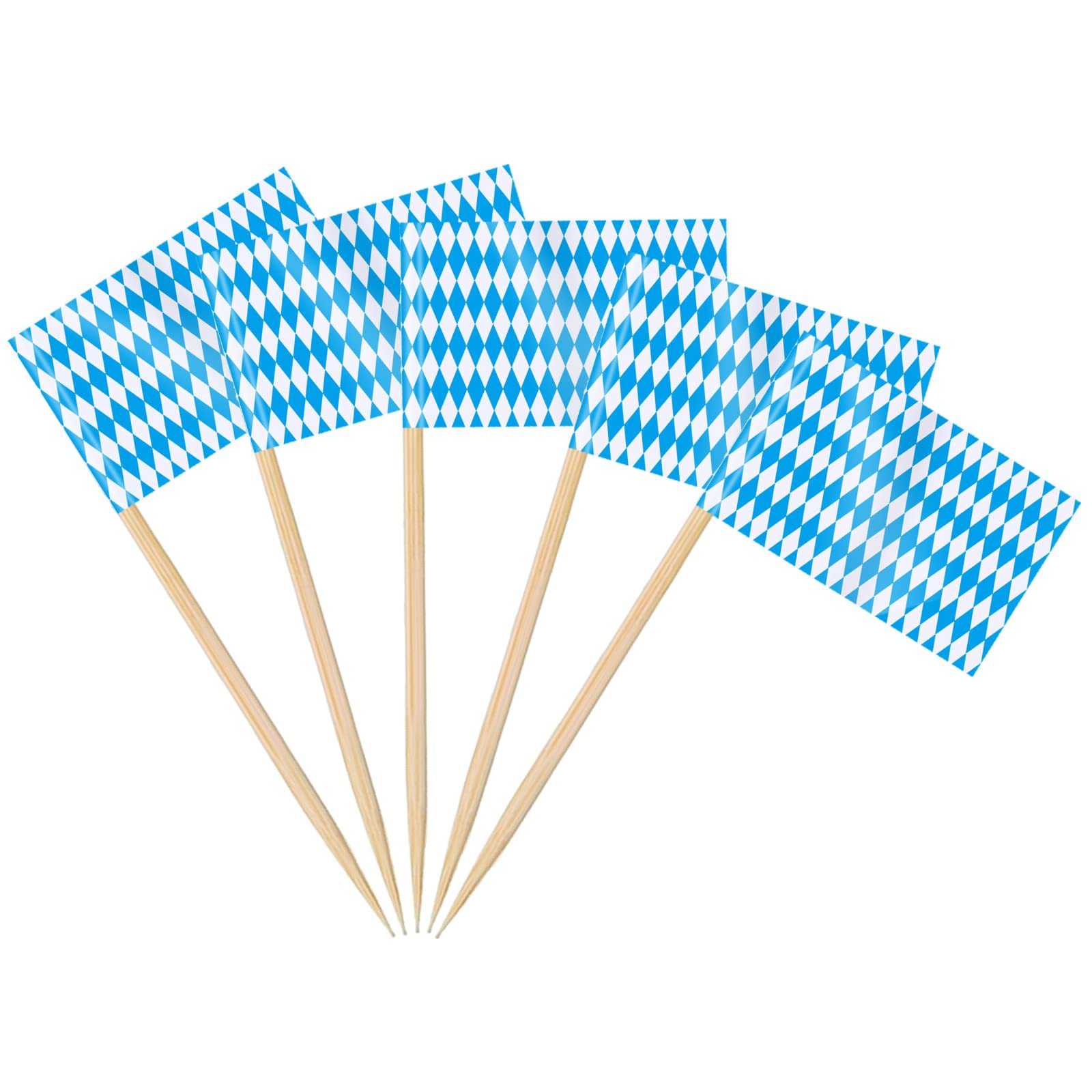 100PCS German Flag Toothpick Flags Oktoberfest Blue White Grid Cake Toppers Mini Decoration Flags With Wood Sticks For Munich Festival Party Buffet Supplies