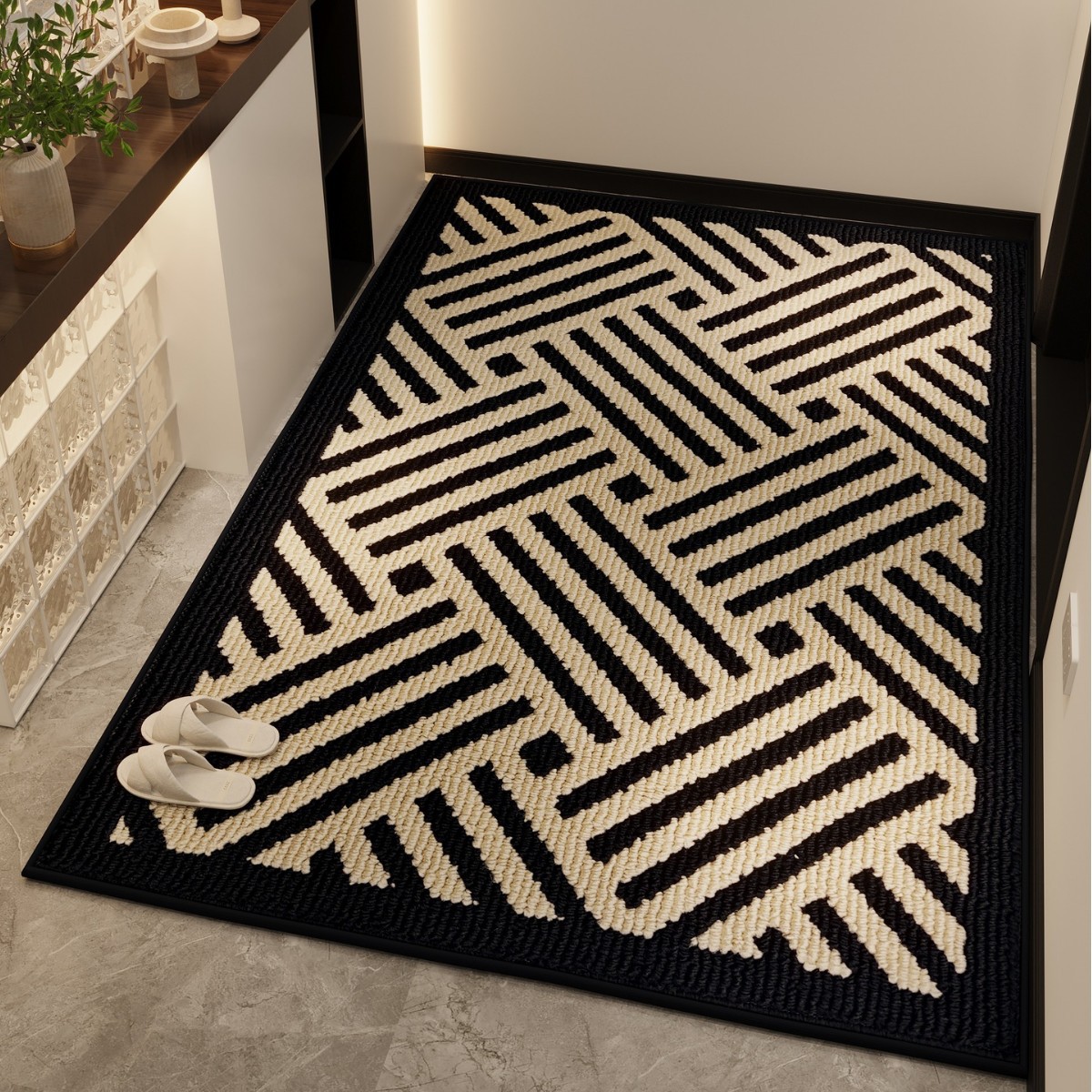 Modern Geometric Door Mat Polypropylene TPR Anti-Slip Entryway Rug For Living Room Bedroom Kitchen Home Decor Dirt-Resistant Washable Floor Mat