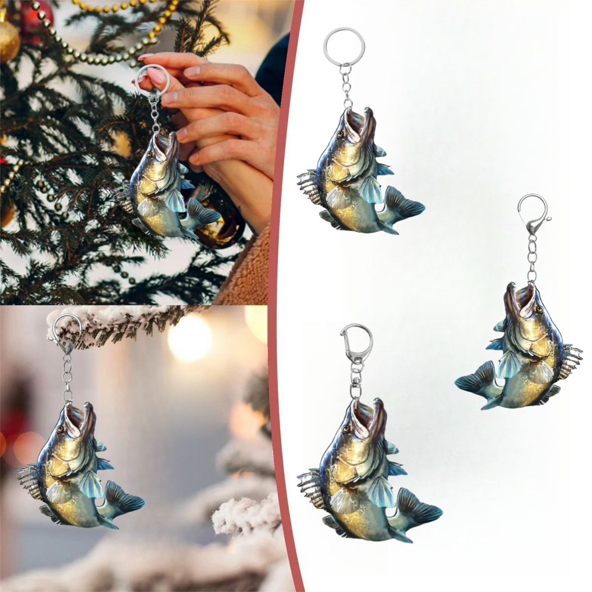 Large Mouth Bass Fish Keychain Acrylic Flat 2D Print Pendant For Car Rearview Mirror Christmas Home Decoration Creative Fishing Lover Gift For Men Women