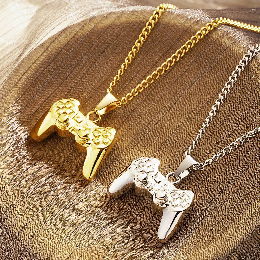 Hip Hop Game Controller Pendant Necklace Stainless Steel Gold Silver Plated Retro Video Game Console Joystick Jewelry For Men Women Gamer Gifts