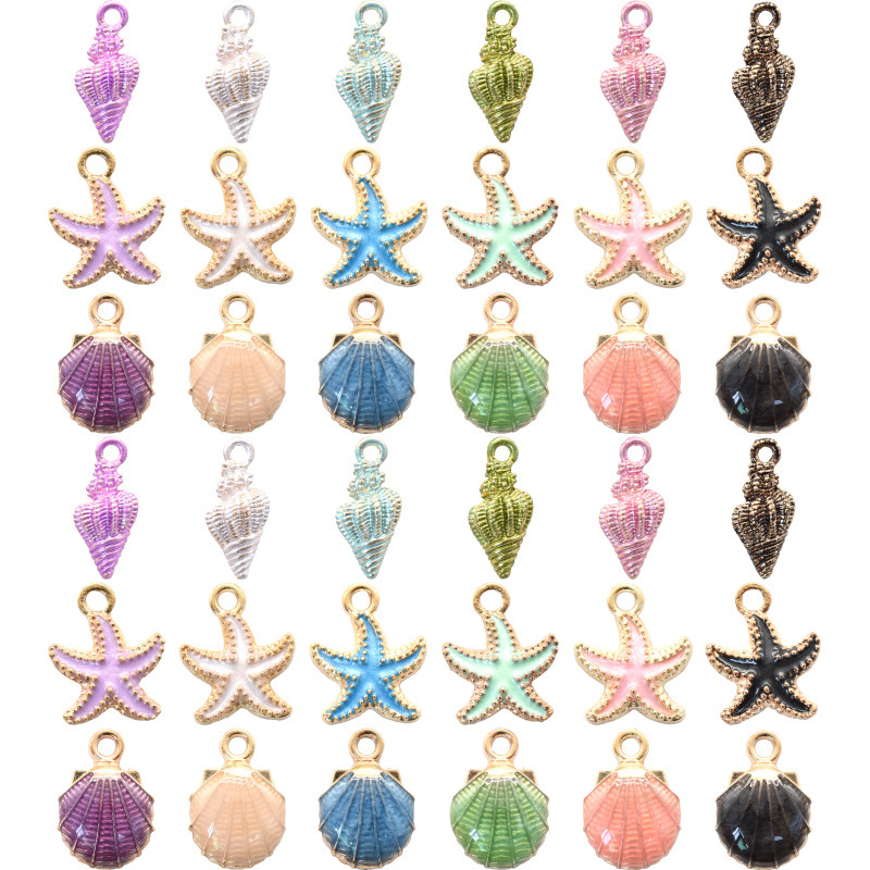 Marine Life Alloy Pendants Set Shell Starfish Conch Charms With Enamel Oil Drop Process DIY Jewelry Making Findings For Necklace Bracelet Crafting Accessories