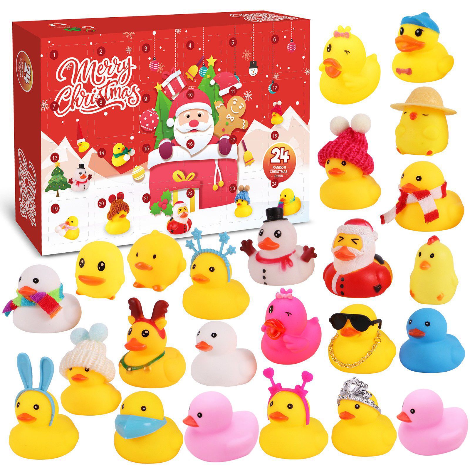 24 Days Christmas Advent Calendar With 24 Random Rubber Ducks Kids Countdown Gift Box Rubber Duck Bath Toys For Toddlers Boys Girls Festive Home Decor