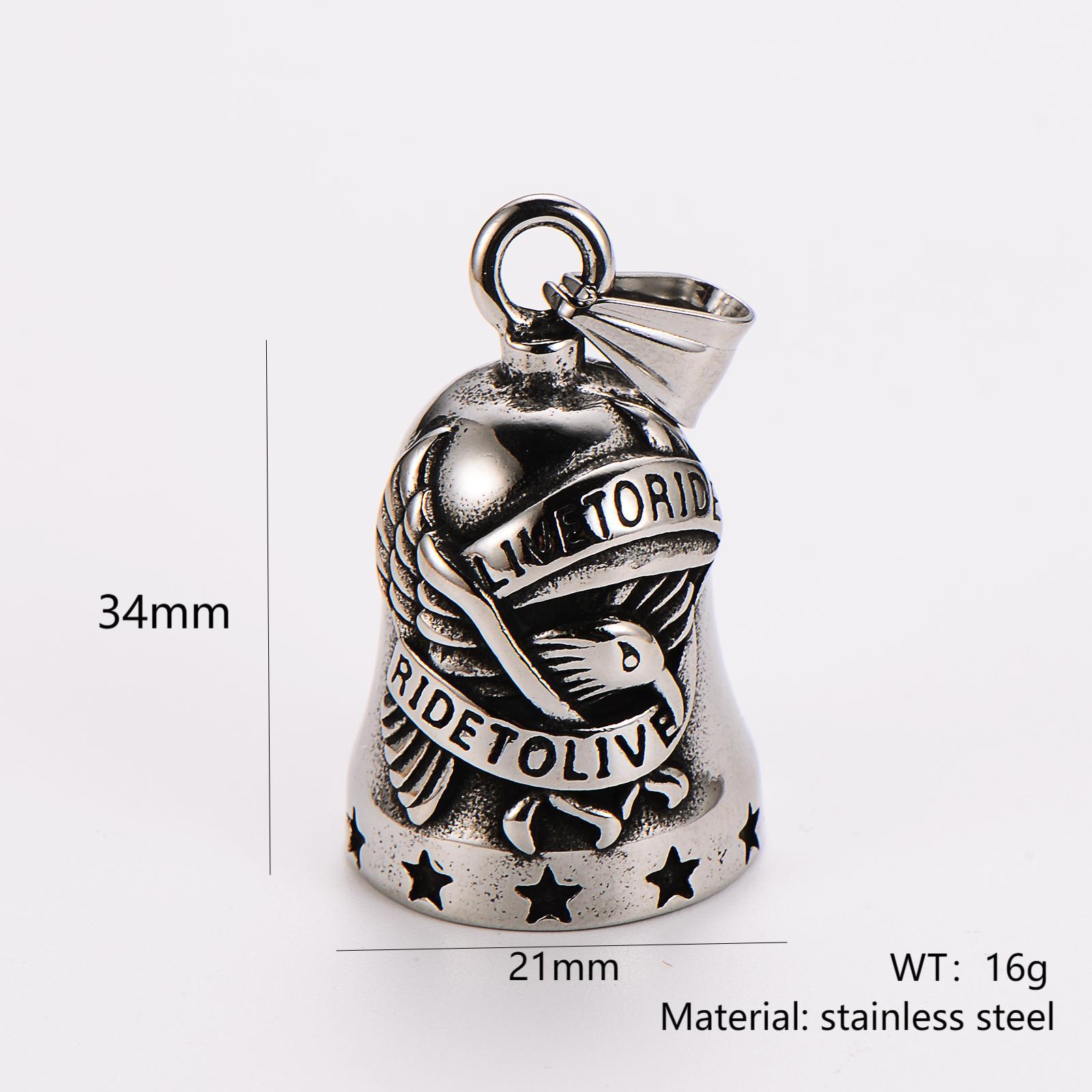 Vintage Stainless Steel Eagle Bell Pendant Necklace For Men Live To Ride Ride To Live Embossed Wings Biker Jewelry Antique Silver Chain Necklace