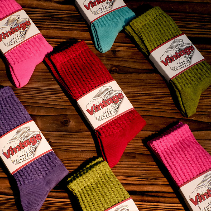 Vintage Ribbed Cotton Crew Socks For Men Women Amekaji American Style Slouch Socks Coarse Knit Stacked Socks Cotton Nylon Spandex Mid-tube Athletic Socks
